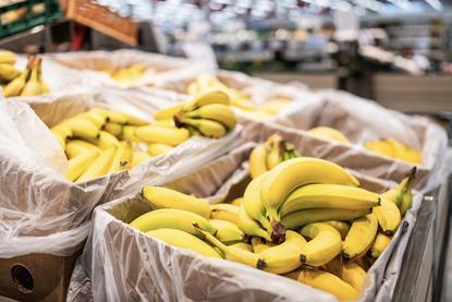 Boxes of fresh bananas supermarket
