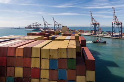 Container ship leaving the Port of Cape Town